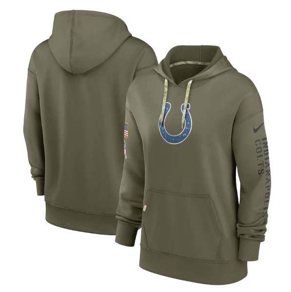 Women's Indianapolis Colts 2022 Olive Salute to Service Therma Performance Pullover Hoodie(Run Small)